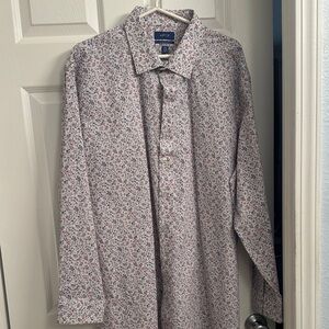 Apt. 9 Men's White Button-Up Shirt with Pink & Blue Micro Floral